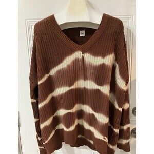 women v neck brown sweater boho classic cable knit warm lightweight B